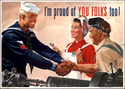 Old American wartime poster featuring the 'good guys'.