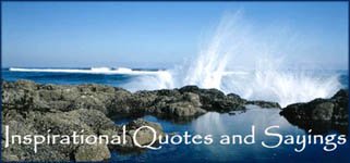 Inspirational quotes and sayings: Sea shore with cliffs and waves splashing against rocks.