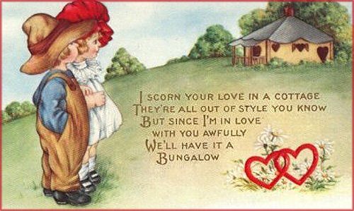 Valentine Pictures: Cute picture of two children looking at a cottage. Cute love poems for Valentines day.