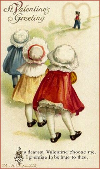 3 hopeful girls staring at a boy. Free Valentine pictures.