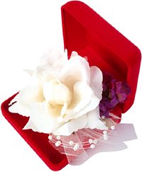 Creative Valentines Day flowers ideas: Red velvelty jewelry box with a white rose.